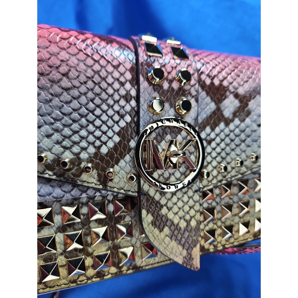 Michael Kors Greenwich Dahlia Studded Snakeskin Purse Ombre Convertible Leather - Picture 11 of 16